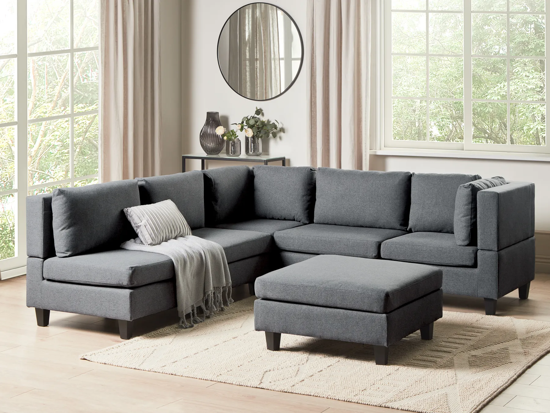 Modular Corner Sofa 5 Seater UNSTAD with Ottoman Fabric Dark Grey Left Hand_924667