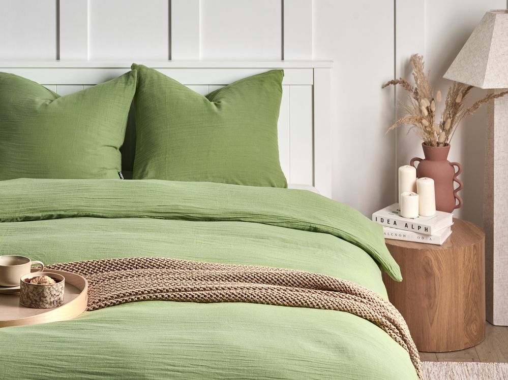 Duvet Cover Set SUMNER 150 x 200 cm Cotton Muslin Green