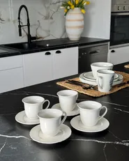 Tassen 8er Set mit Untertellern ELDERBERRY Porzellan Weiß_1054485