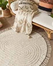 Teppich HALFETI Hellbeige ø 140 cm Baumwolle_837567