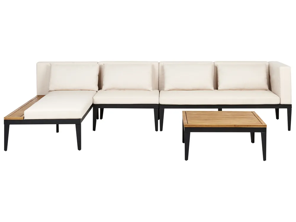 Garten Ecksofa mit Tisch 4-Sitzer BRACCIANO zertifiziertes Akazienholz Hellbeige rechtsseitig