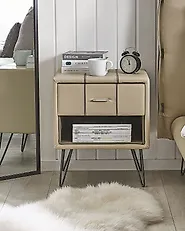Nachttisch mit 1 Schublade BETIN Kunstleder Beige_1183052