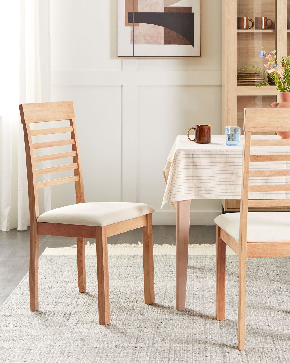 Esszimmerstuhl 2er Set ORTLEY Holz Hellbraun / Beige