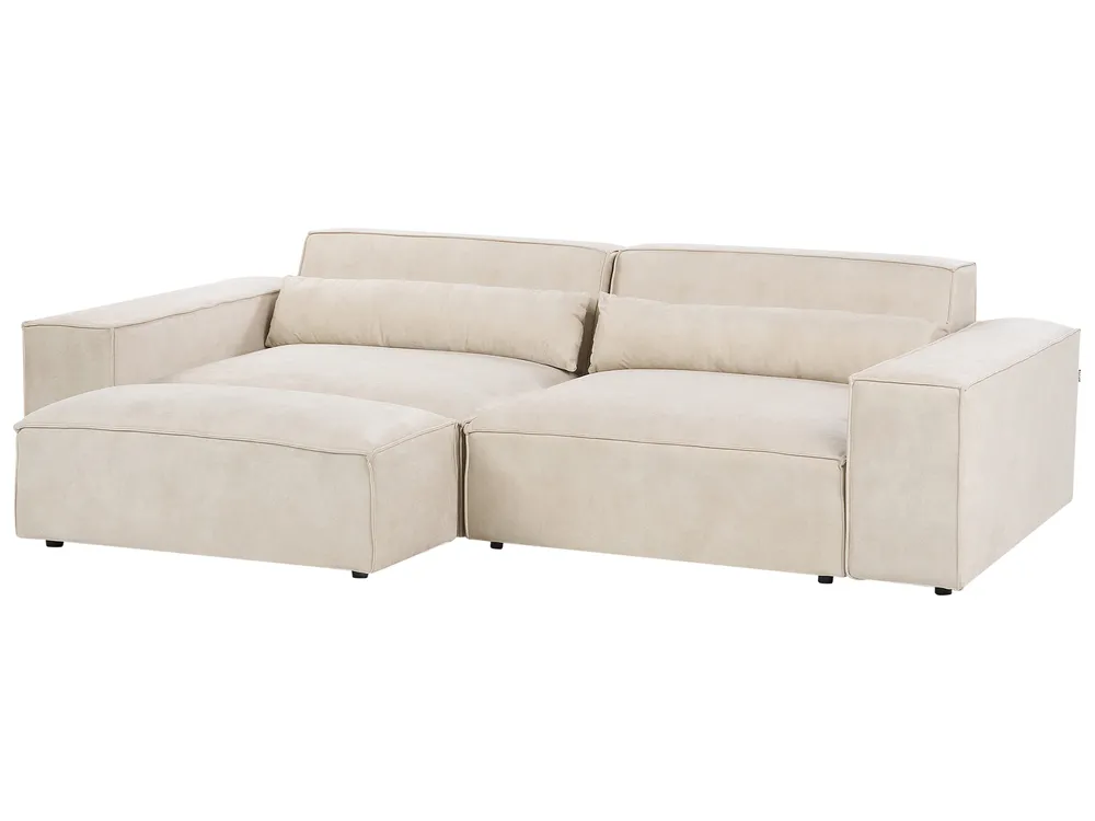 Modulsofa 2-Sitzer HELLNAR mit Ottomane Samtstoff Hellbeige_910863
