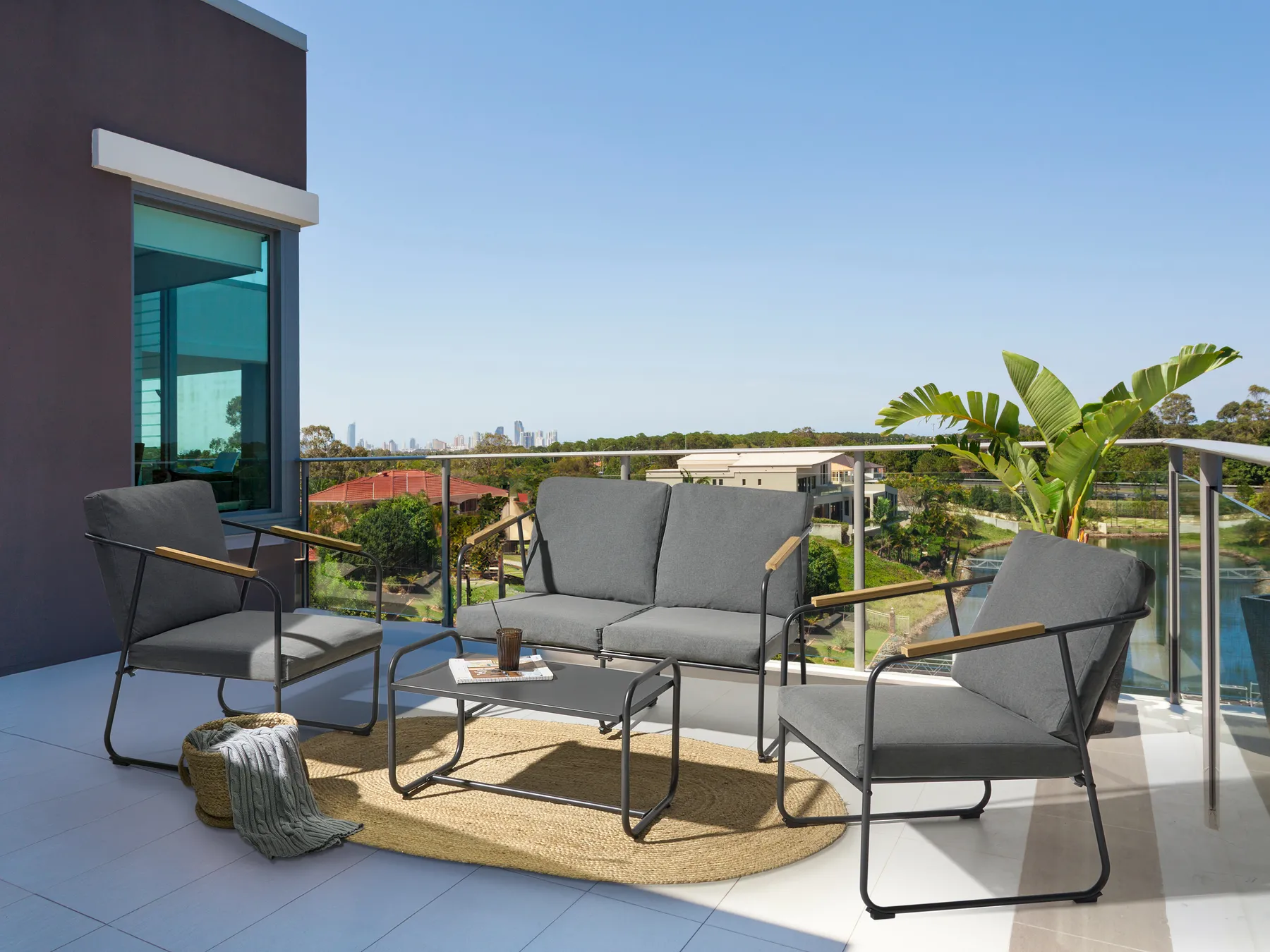 Lounge Set mit Tisch 4-Sitzer VEZZANA Metall Grau_931066