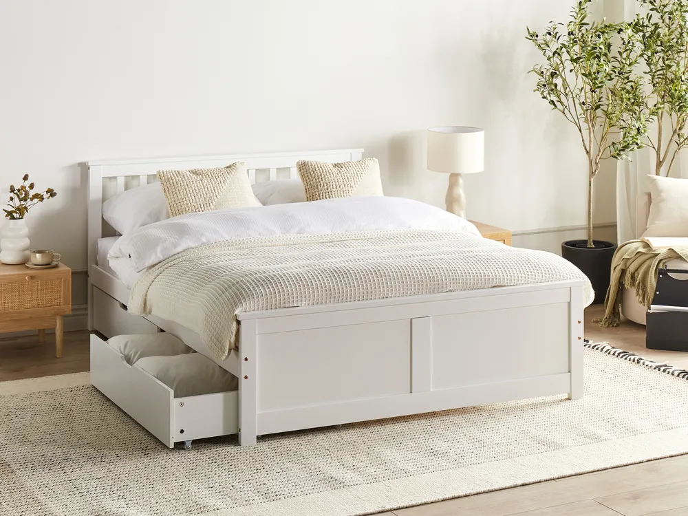 Bett mit 2 Schubladen OLENDON Kiefernholz Weiß 140 x 200 cm_954758