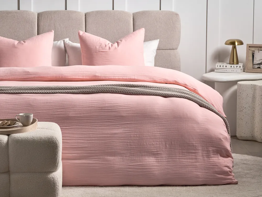 Bettwäsche-Set SUMNER 220 x 240 cm Baumwollmusselin Pastellrosa