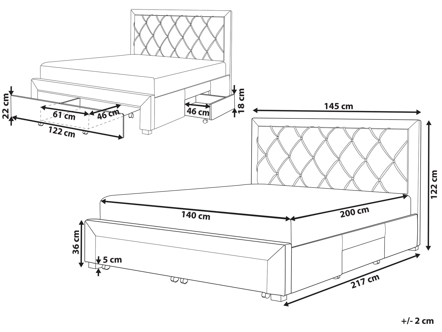 Bett mit Schubladen LIEVIN Samtstoff Hellbeige 140 x 200 cm_902392