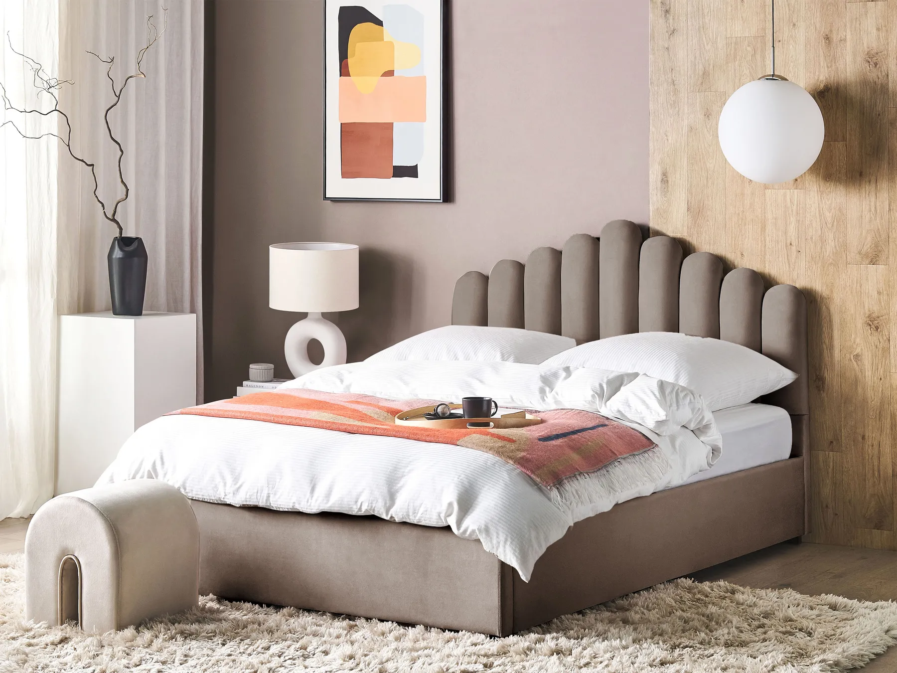 Bett mit Stauraum VINCENNES Samtstoff Taupe 180 x 200 cm_817719