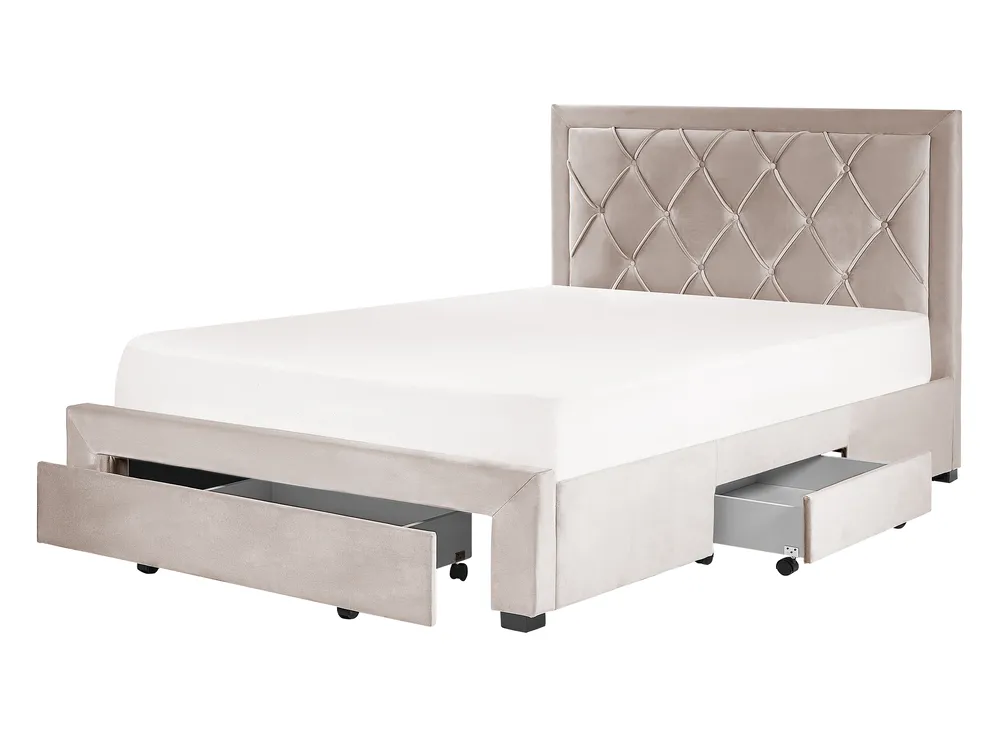 Bett mit Schubladen LIEVIN Samtstoff Beige 140 x 200 cm