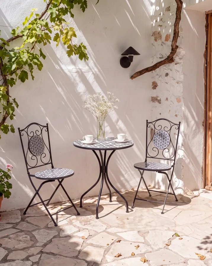 Set of 2 Garden Chairs SIROLO Folding Metal White/ Blue