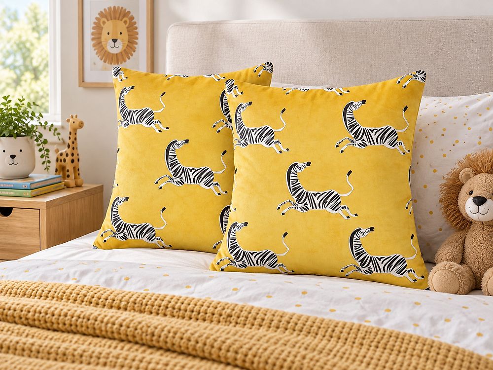 Set of 2 Decorative Cushions ACONITUM 45 x 45 cm Velvet Yellow Animal Pattern