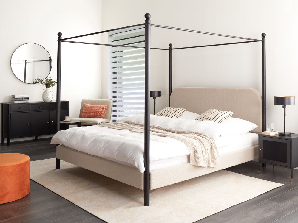 Four Poster Bed Boucle DANNEMOIS 180 x 200 cm (EU Super King) Taupe
