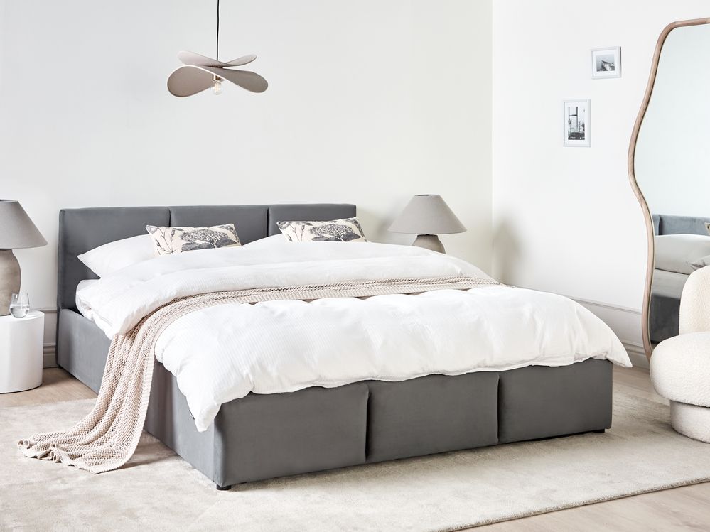 Bed met opbergruimte BOUSSE Fluweel Donkergrijs 160 x 200 cm