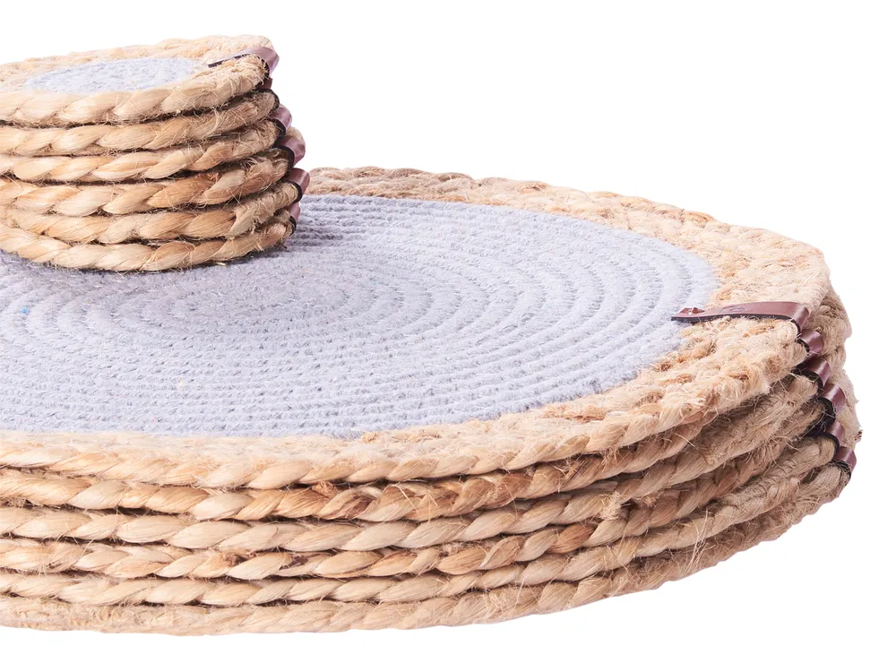 Tischset mit Untersetzern 12-teilig ROSELLA Jute Baumwolle Grau_946265