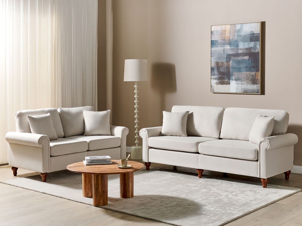 Living Room Set 5 Seater GINNERUP Fabric Light Beige