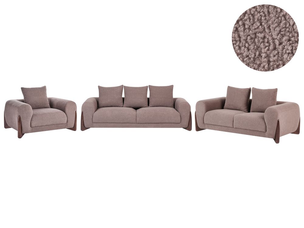 Living Room Set 6 Seater VINLIDEN Boucle Brown
