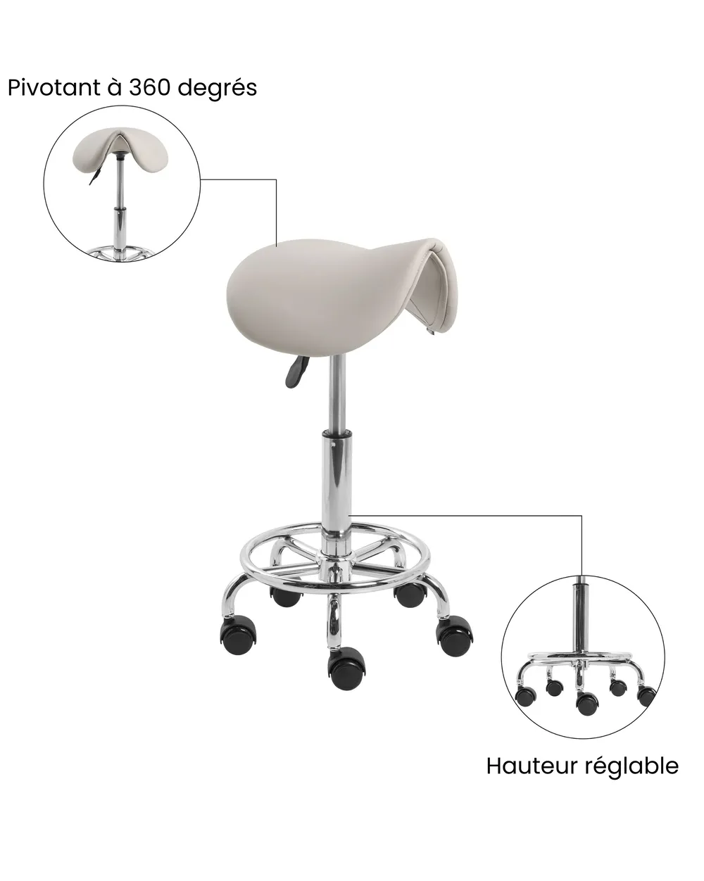Tabouret de selle DUMONT Cuir PU Taupe_1072579