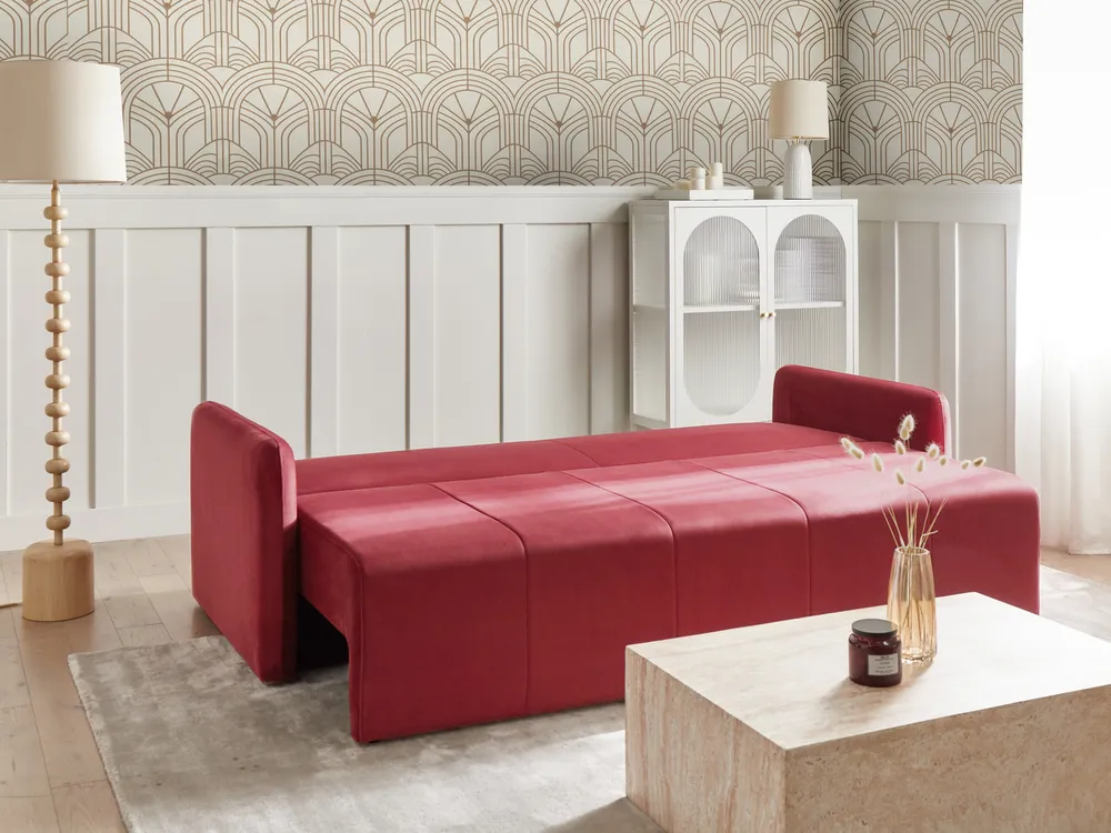 Sofa Bed 3 Seater EGGE Velvet Burgundy_1020886