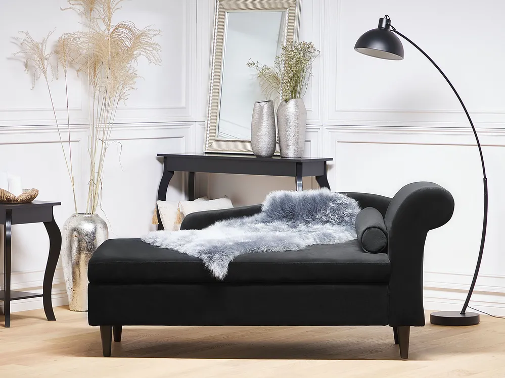 Rechtsseitige Chaiselongue LUIRO mit Stauraum Samtstoff Schwarz