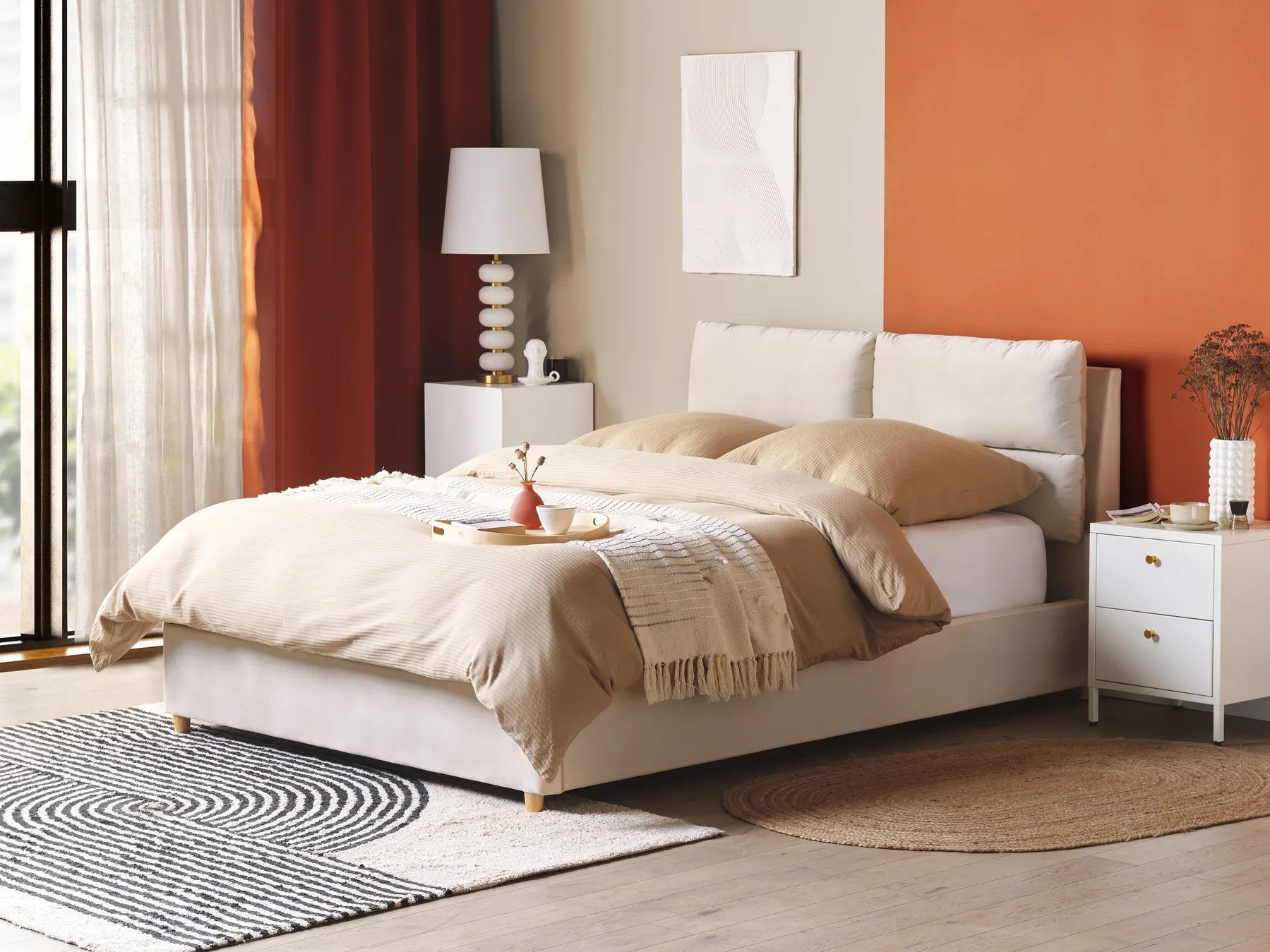 Bett mit Stauraum BATILLY Samtstoff Hellbeige 140 x 200 cm_830079