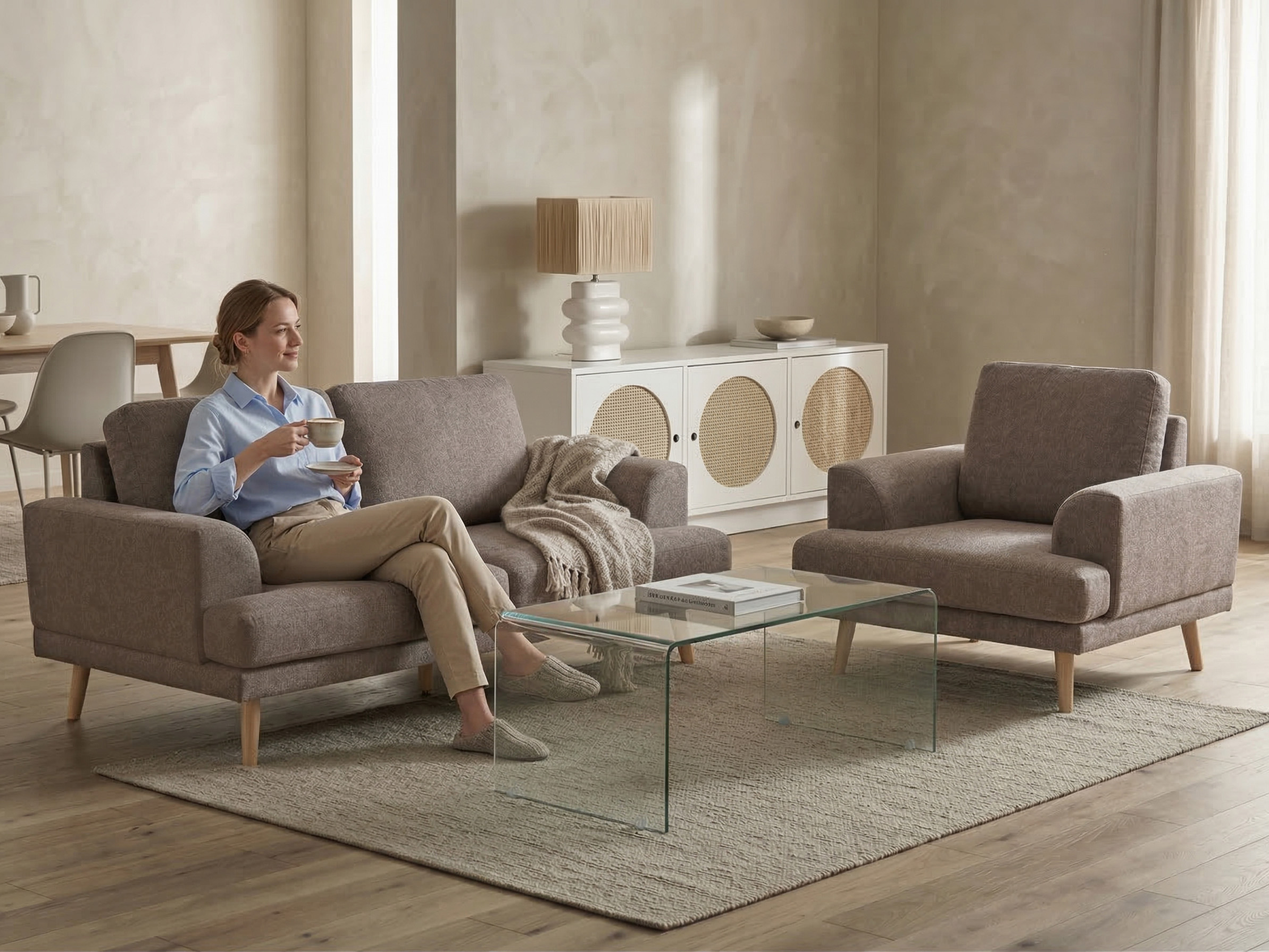 Sofa Set 4-Sitzer KILDAL Stoff Braun_1058438