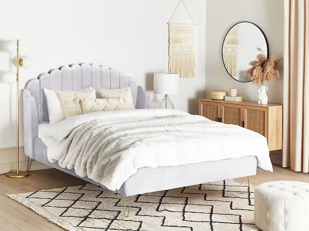 Bed Velvet AMBILLOU 140 x 200 cm (EU Double) Light Grey_1187221