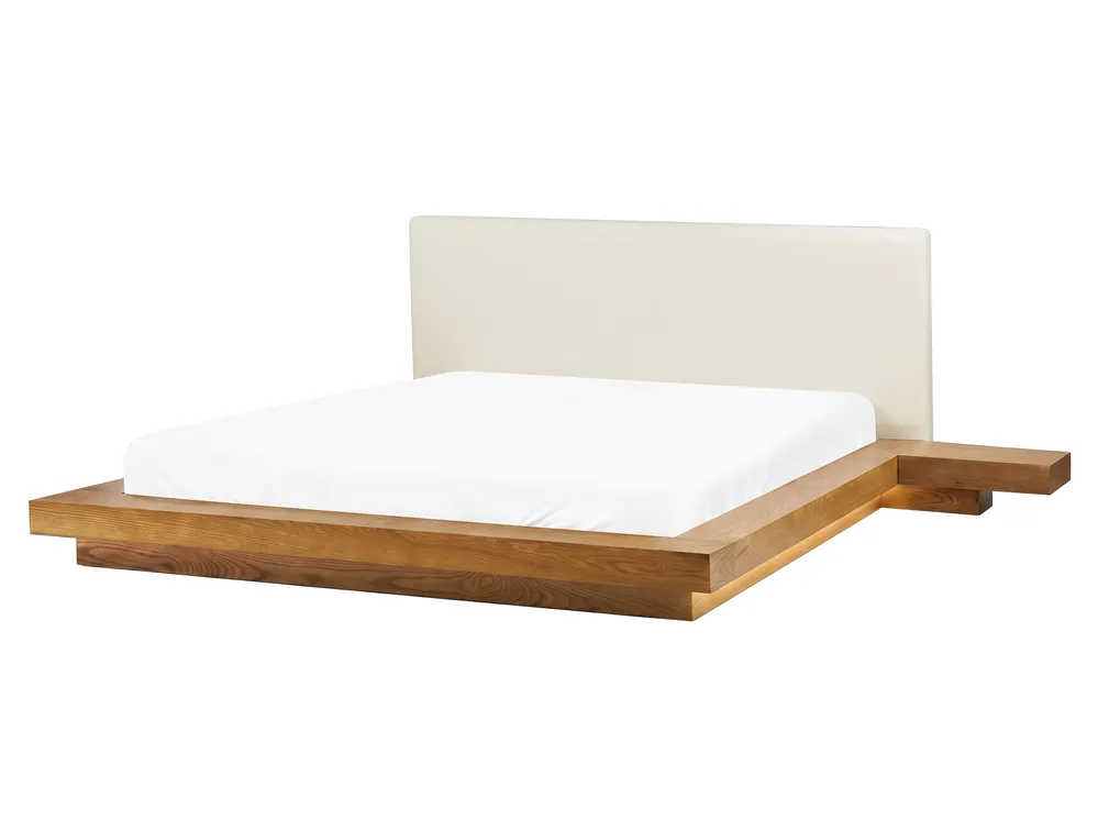 Bett mit LED Kunstleder ZEN 160 x 200 cm Naturfarbene Esche