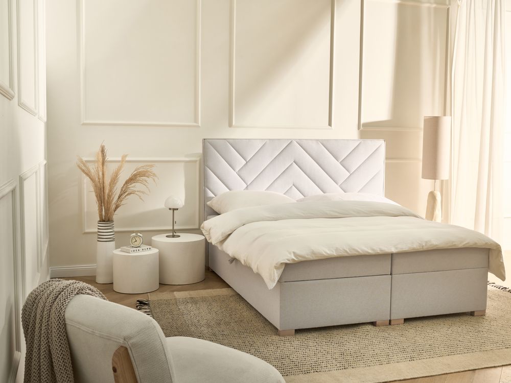 Boxspringbett mit Stauraum ESQUIRE Stoff Cremeweiß 160 x 200 cm