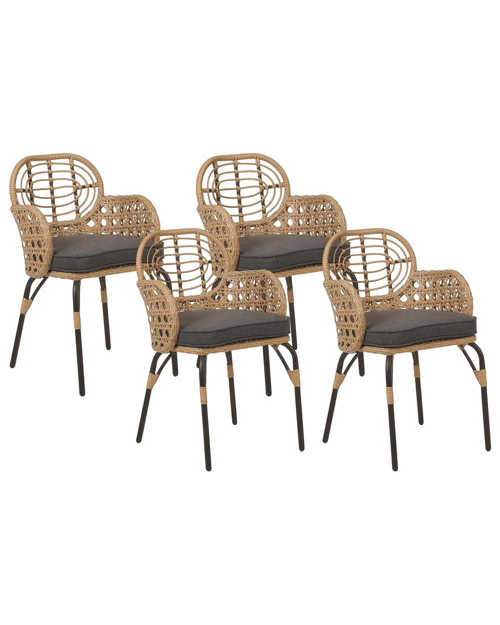 Set mit 4 Stühlen und Sitzkissen PRATELLO Polyrattan Naturfarben