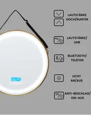 LED-Badezimmer-Spiegel DAROIS 60 cm 60 cm mit Bluetooth-Lautsprecher Gold_940504