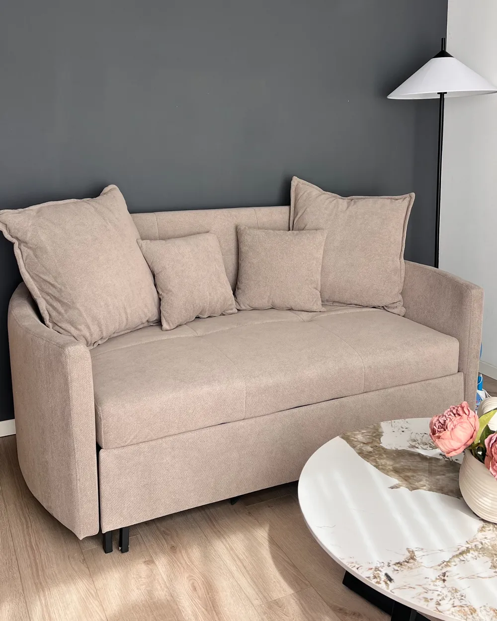 Schlafsofa 2-Sitzer HOVIN Stoff Taupe_1022064