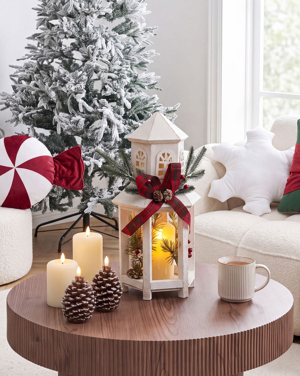 LED Laterne SAVIVESI 38 cm Weihnachtsmotiv Weiß