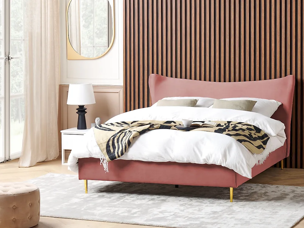 Bett mit Lattenrost Samtstoff CHALEIX 180 x 200 cm Pfirsichrosa_1184532