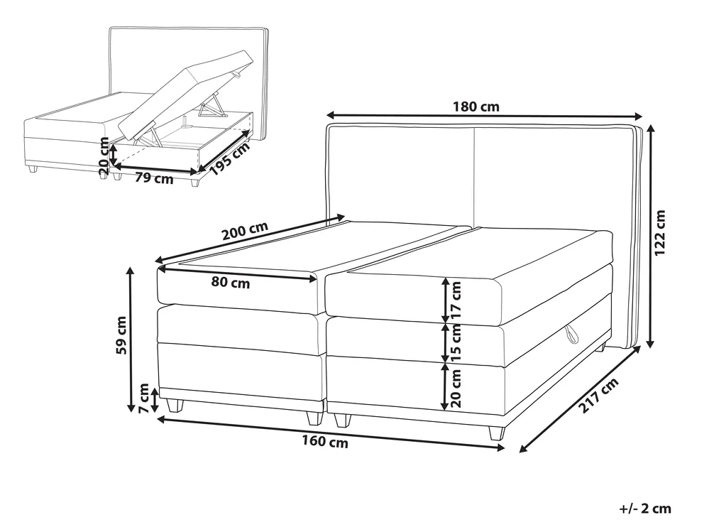 Boxspringbett mit Stauraum DYNASTY Stoff Taupe 160 x 200 cm_953964