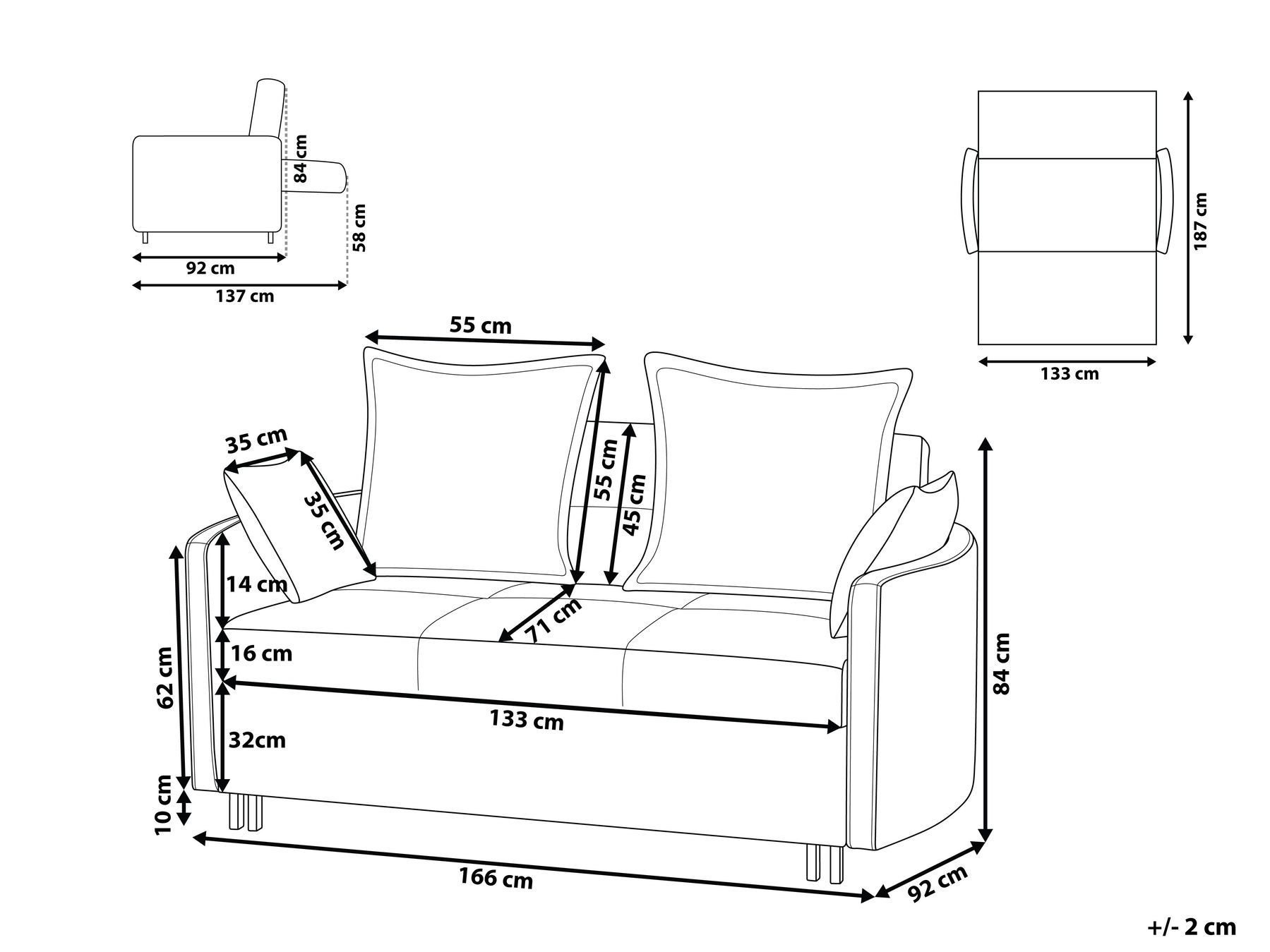 Sofa Bed 2 Seater HOVIN Fabric Green_962216