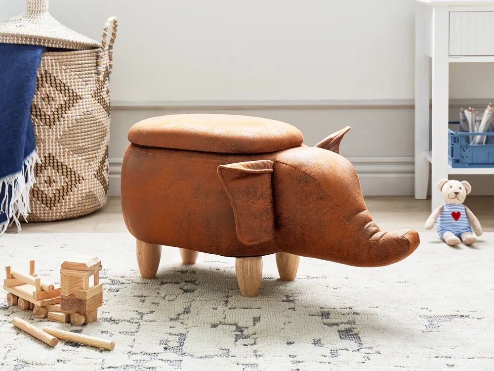 Tierhocker mit Stauraum ELEPHANT Elefant Kunstleder Dunkelbraun