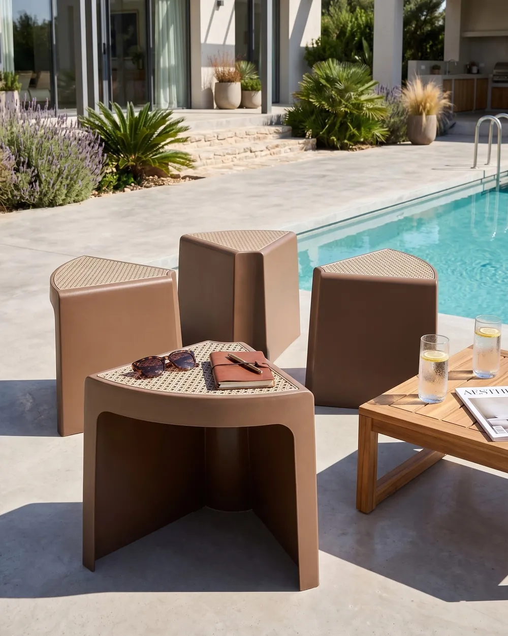 Gartenhocker 4er Set EVROS Braun