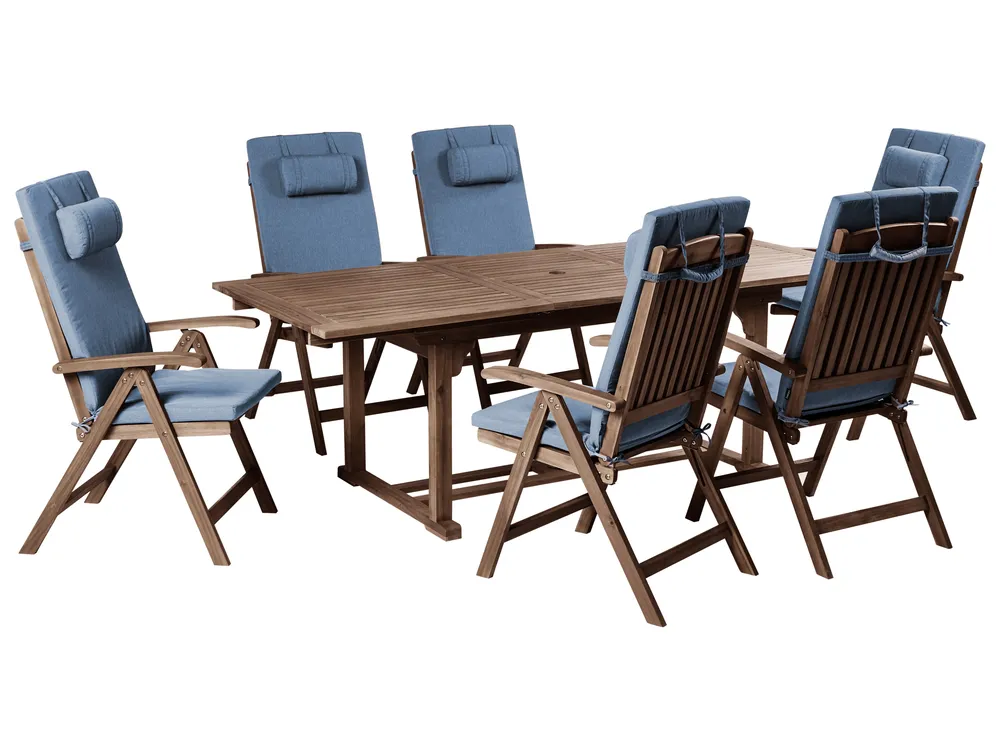 Gartenmöbel Set 6-Sitzer AMANTEA PREMIUM Akazienholz Blau