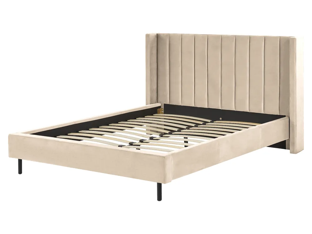 Bed Velvet VILLETTE 160 x 200 cm (EU King Size) Beige_832589