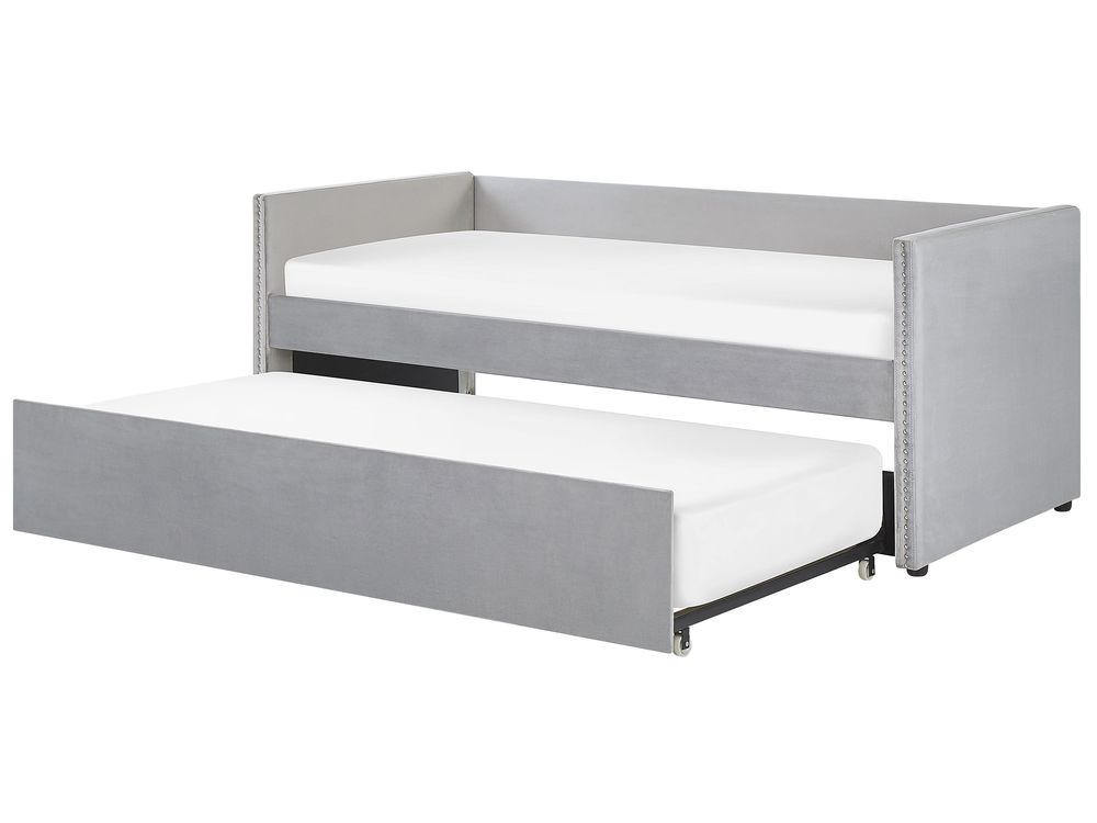 Trundle Bed Velvet TROYES 90 x 200 cm (EU Single) Light Grey