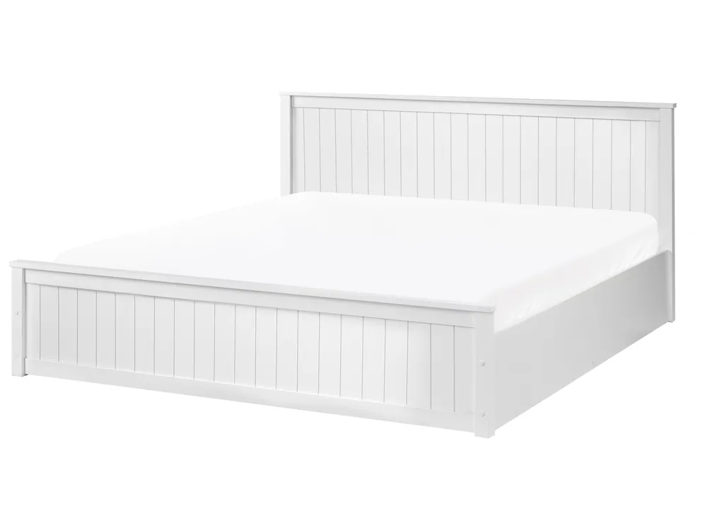 Bett mit Stauraum LAMBRES Kiefernholz Weiß 180 x 200 cm_1048697