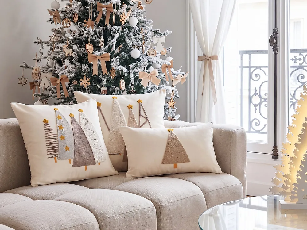 Set of 3 Decorative Cushions NOLIA 30 x 50 cm 45 x 45 cm White Christmas Motif