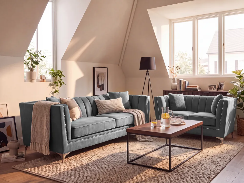 Sofa Set 5-Sitzer GAULA Samtstoff Grau