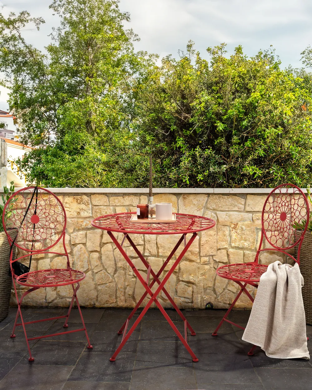 Gartenstuhl 2er Set SCARIO Metall Rot