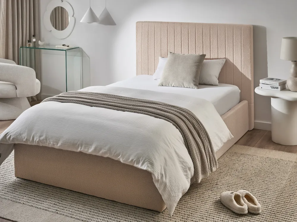 Boucle Ottoman Bed Beige VION Various Sizes