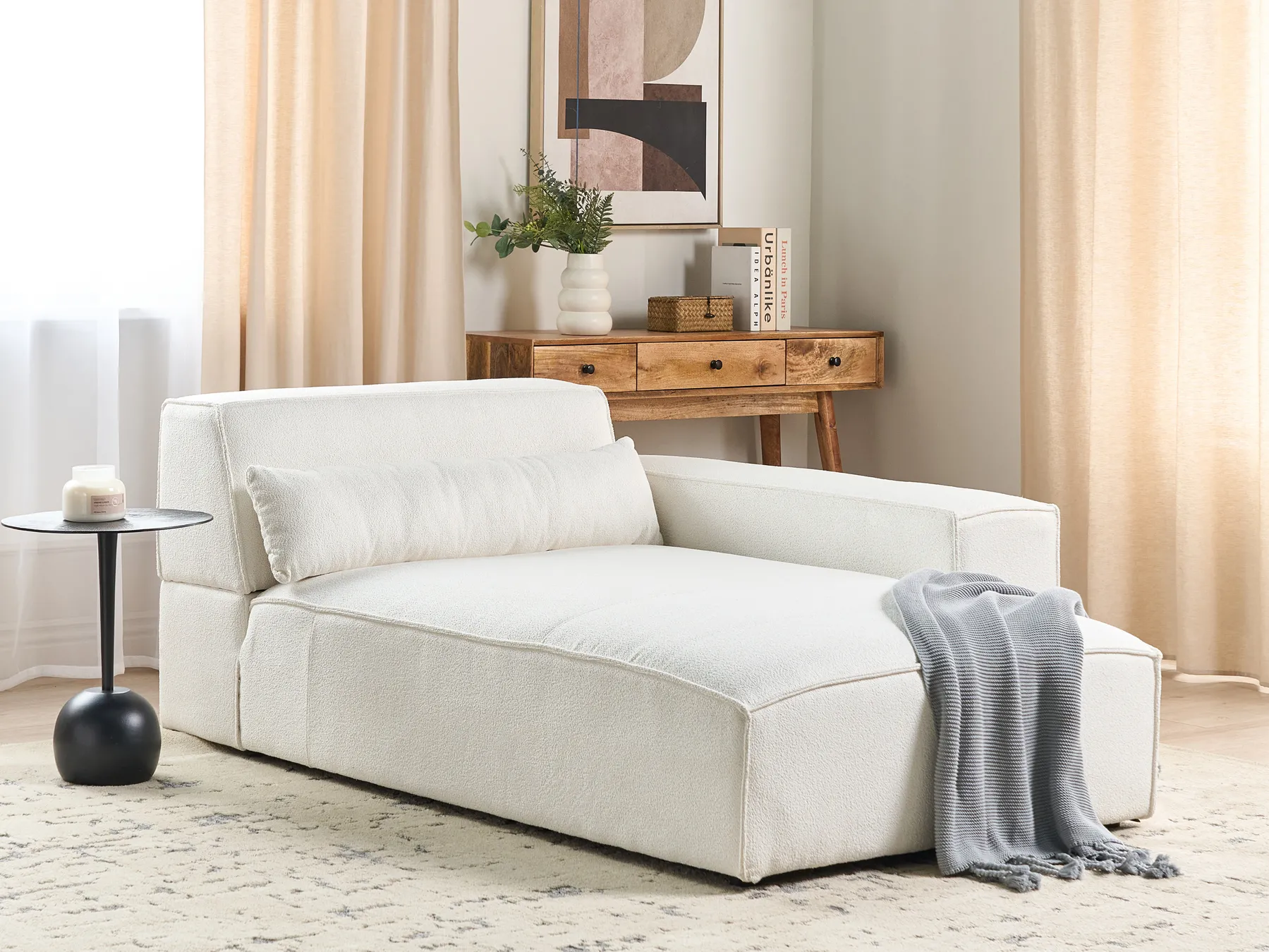Left-Hand Chaise Longue HELLNAR Boucle Off-White_911247