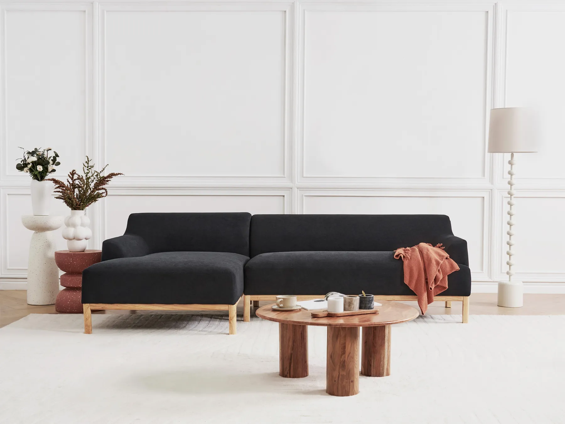 Corner Sofa 3 Seater SOSJO Fabric Black Right Hand_941168