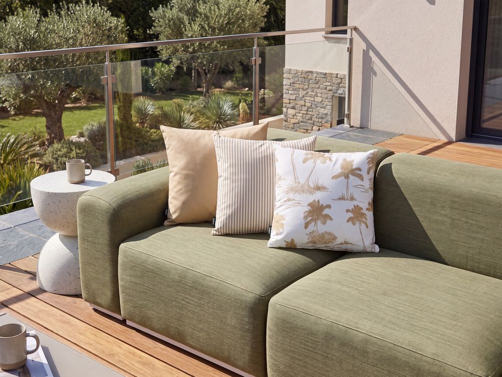 Gartenkissen 3er Set ARUM Pflanzenmuster 45 x 45 cm Beige / Weiß