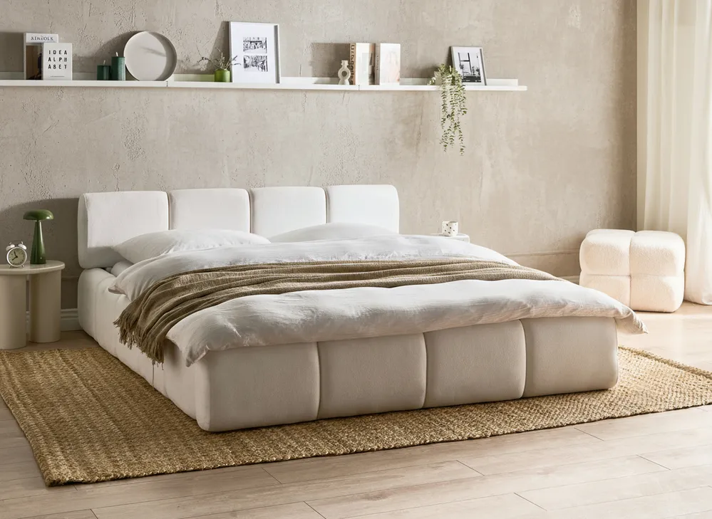 Bett mit Lattenrost Stoff ORVILLE 160 x 200 cm Cremeweiß